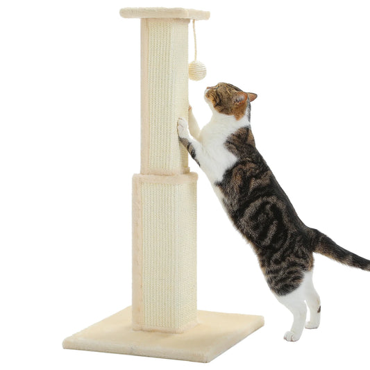 31" Natural Sisal Cat Scratching Post Indoor Cat Scratcher with Plush Large Base, Beige
