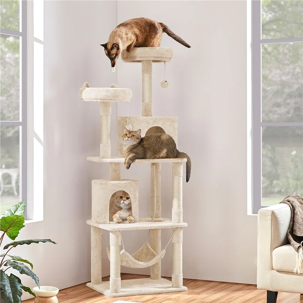 70.5" H Multi Level Cat Tree with 2 Condos & 2 Foam-Padded Perches, Beige