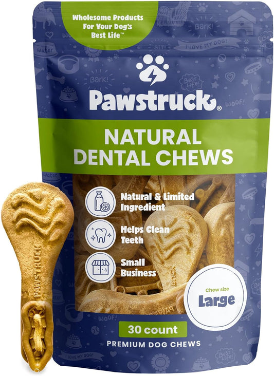 Natural Dental Chews for Medium Large Dogs & Puppies - Vet Recommended Brush Stick Treats Made in USA Breath Freshener to Improve Oral Hygiene & Clean Teeth - 30 Count - Packaging May Vary
