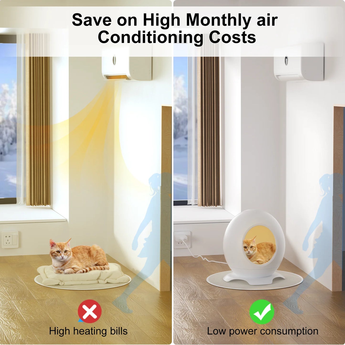 Heated Cat Bed for Large Cats, Cat Warming Bed for Winter, Waterproof Washable Pet Cat Shelter, Cat Hideaway with Light & Sleep Music, Cat Houses for Indoor Cats