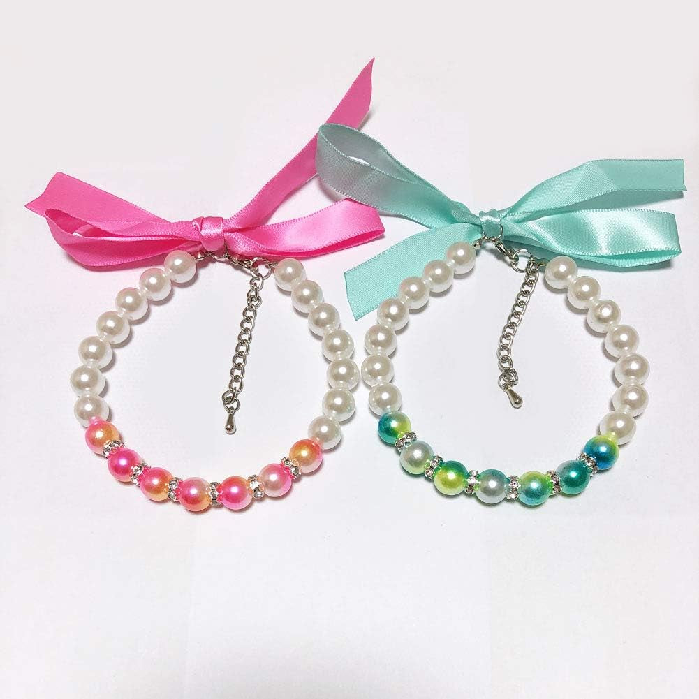 Ombre Pearls Dog Necklace Jewelry for Small Dogs Puppy - Bling Rhinestones Cat Wedding Collar - Chihuahua Yorkie Girl Clothes Costume Outfits Accessories (Ombre Blue, Size S)