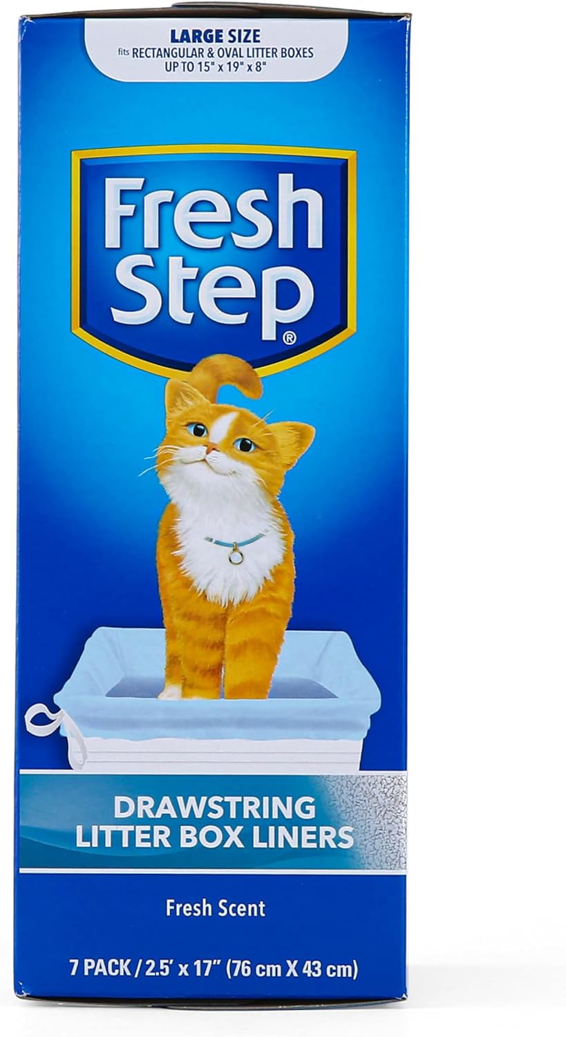 Drawstring Cat Litter Box Liners, Fresh Scent - Kitty Litter Bags for Rectangle or Oval Large Litterboxes, Size Large, 30" X 17" - 7 Count