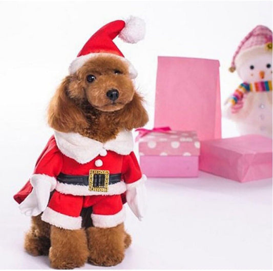 Pet Christmas Costumes Dog Suit with Cap Santa Claus Suit Dog Hoodies Cat Xmas Costumes (Red, M)