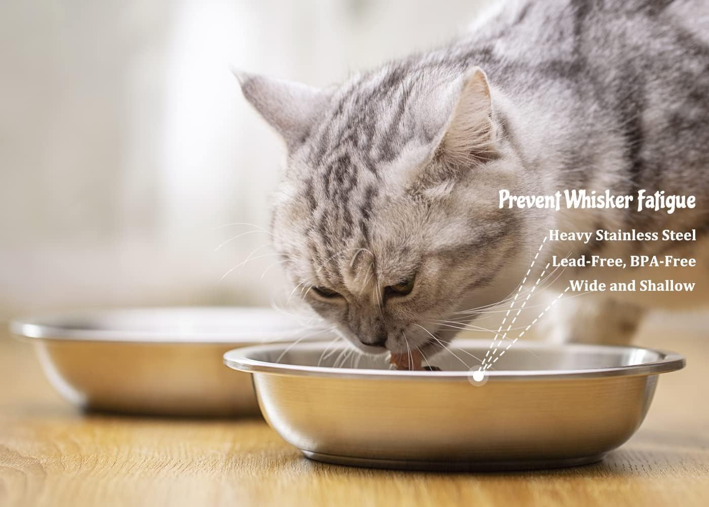 Stainless Steel Cat Bowls 4 Pack, Whisker Fatigue Relief Cat Food Dish, Metal Shallow Wide Large Replacement Plate for Dog and Pet, Ideal for Raised Elevated Pet Feeding Station Stand, 7.1"