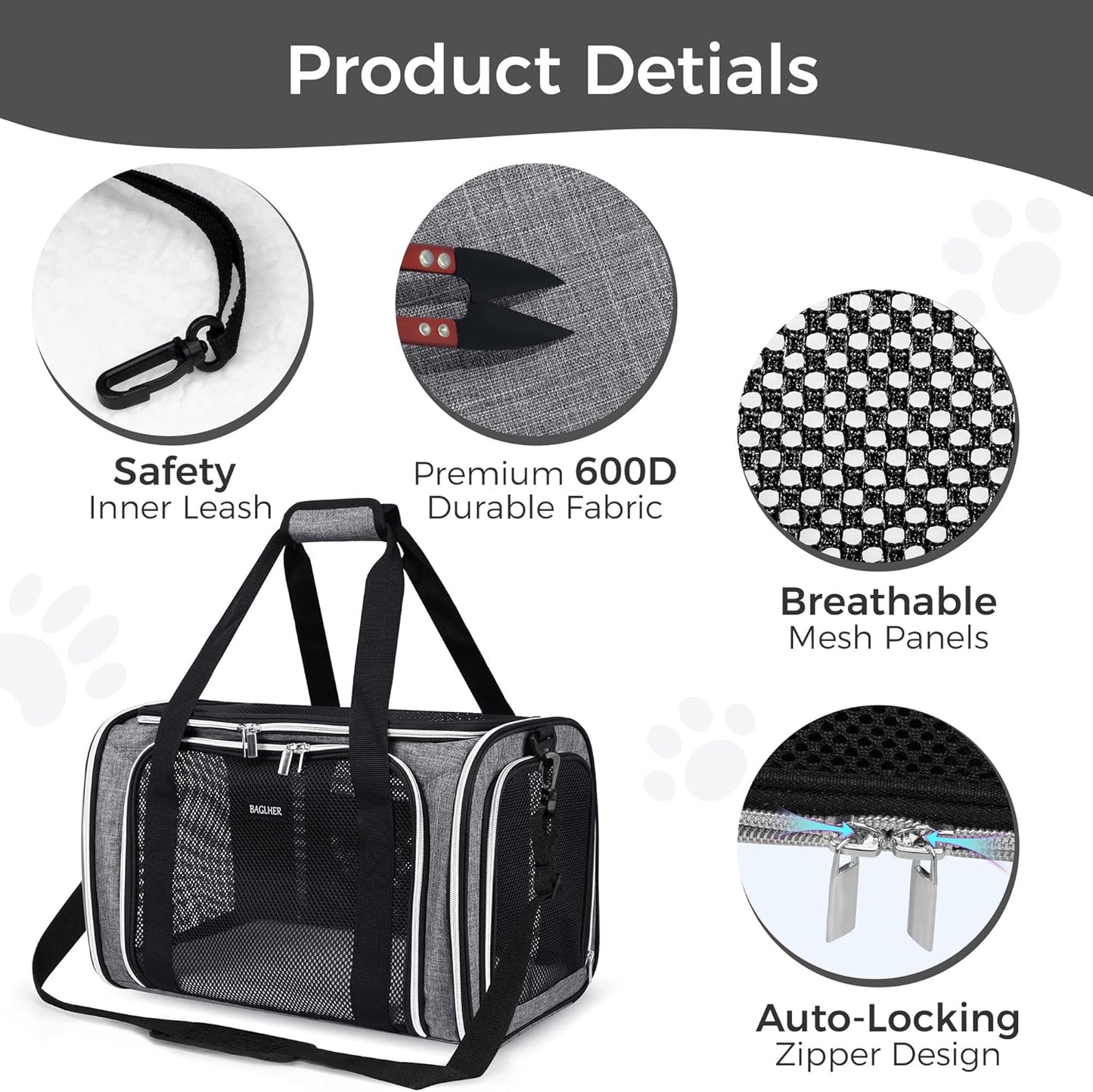 Pet Travel Carrier, Cat Carriers Dog Carrier for Small Medium Cats Dogs Puppies, Airline Approved Small Dog Carrier Soft Sided, Collapsible Puppy Carrier. Grey