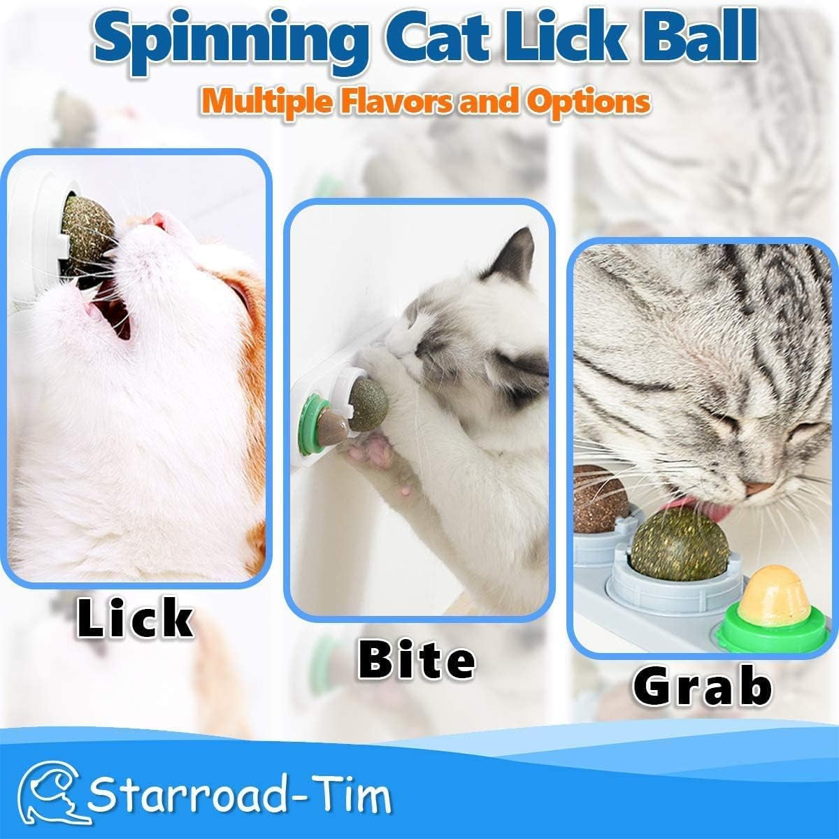 Catnip Balls Catnip Toy for Cats Rotatable Edible Balls Natural Healthy Self-Adhesive Catnip Edible Balls (White)