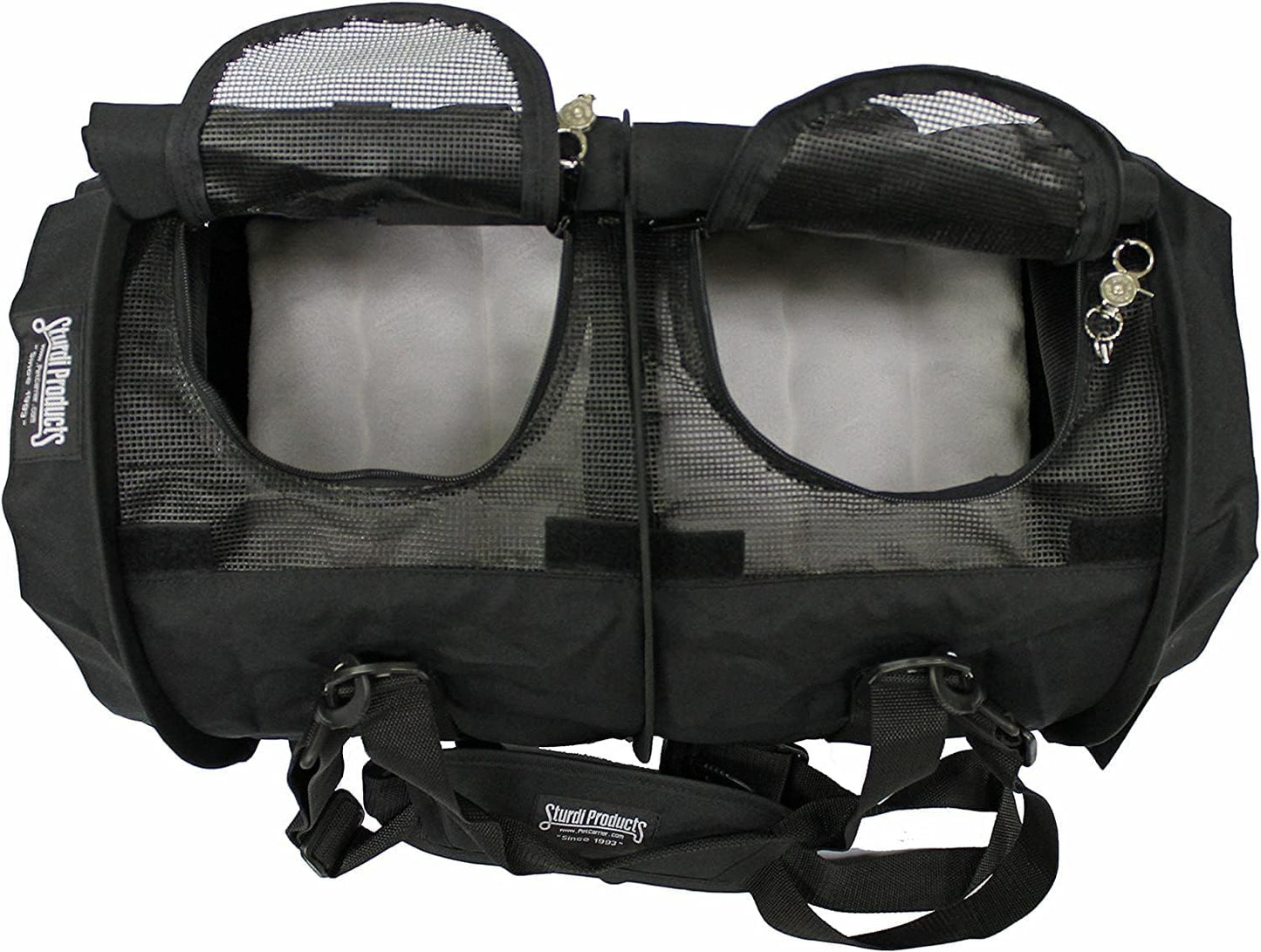 Divided Sturdibag Large Pet Carrier: Compartment for 2 Pets, Flexible Height for Cat and Dog Soft Sided with Safety Clips and Seatbelt Straps | Black, 18" X 12" X 12" (PN: SB2D-PRO-BL)