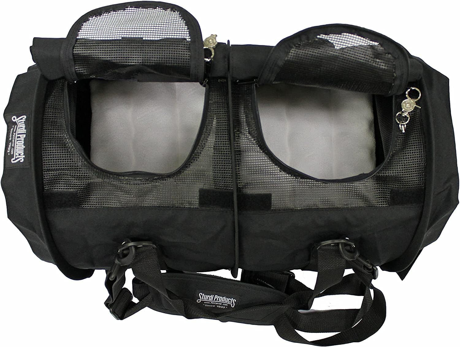 Divided Sturdibag Large Pet Carrier: Compartment for 2 Pets, Flexible Height for Cat and Dog Soft Sided with Safety Clips and Seatbelt Straps | Black, 18" X 12" X 12" (PN: SB2D-PRO-BL)