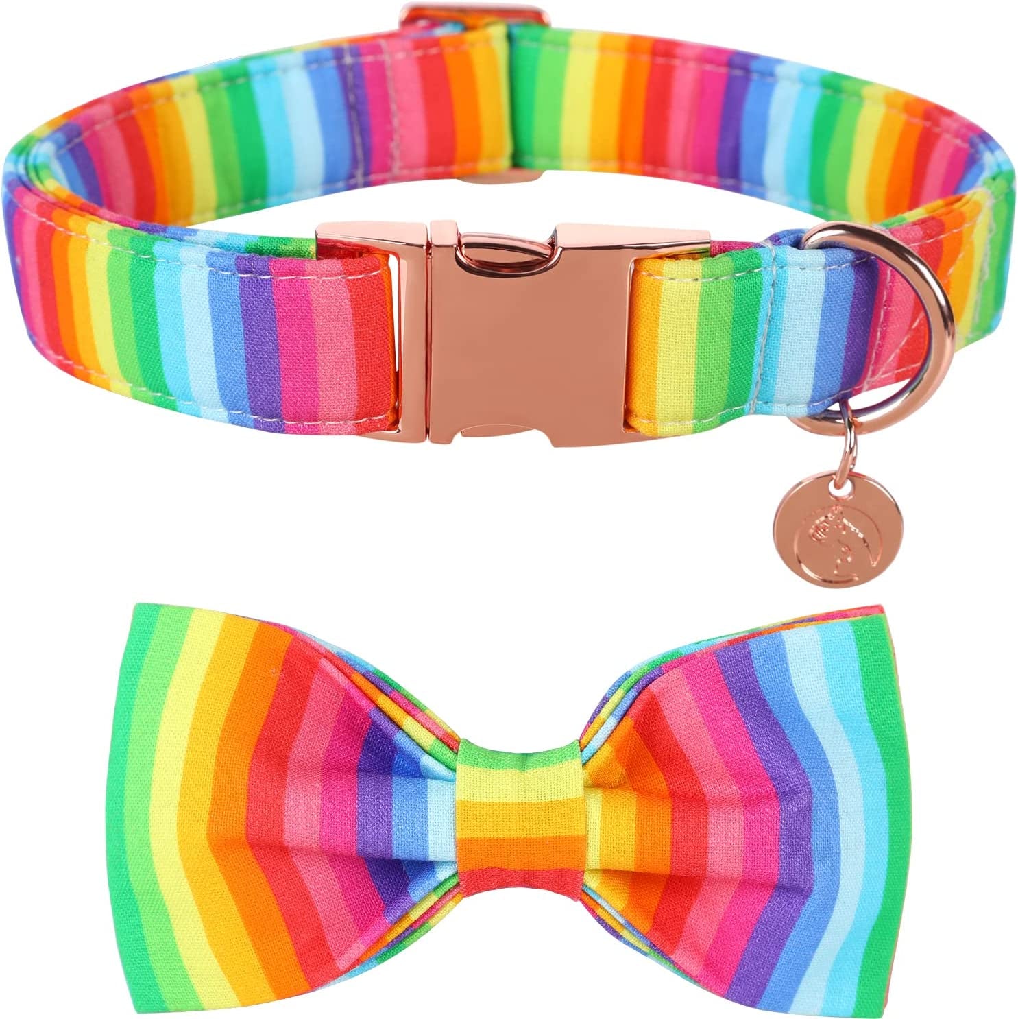 Rainbow Dog Collar with Pretty Bow Tie for LGBT Pride Month - Adjustable and Comfortable Collar for Large Medium Small Dog,Xs