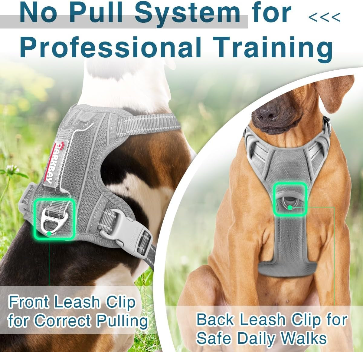Dog Harness No Pull with ID Tag Pocket - Heavy Duty, Reflective, Easy Control for Large Dogs(Grey,L)