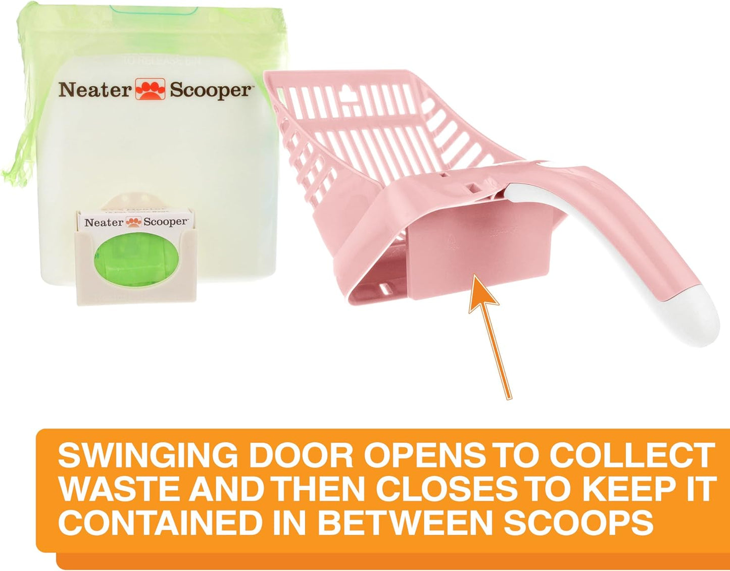 Neater Scooper Standard Cat Litter Scoop, 195 Refill Bags – Mess-Free Cat Litter Scooper with Bag, Spill-Proof Kitty Box Sifter, Bin Doubles as Scoop Holder, for Single-Cat Household