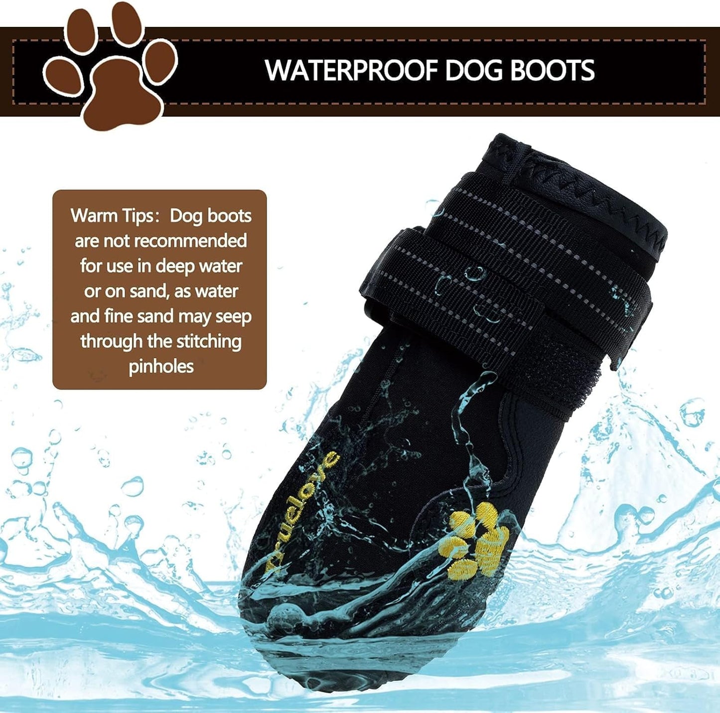 Dog Shoes for Small Dogs, Dog Shoes for Cold Winter Snow Hiking Walking, Anti-Slip Rugged Sole,Waterproof Dog Booties for Outdoor Rain Days, All Weather Dog Boots & Paw Protectors (Black)