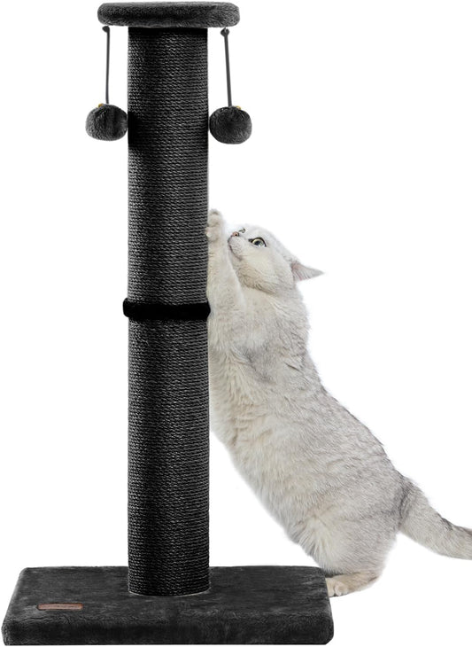 34Inch Tall Cat Scratching Post,4.3Inch Diameter Large Sisal Cat Scratch Post with Ball, Sturdy and Durable Cat Scratcher for Indoor Cats Adults Black