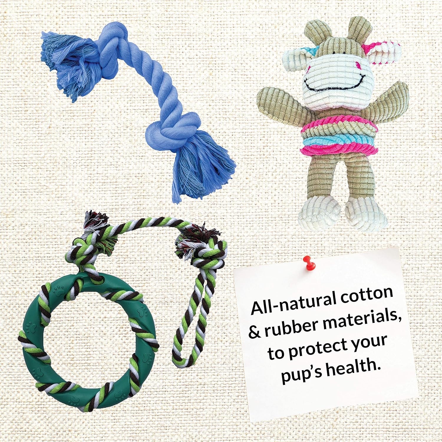Dog Chew Toy Set for Small to Medium Breeds, Includes All Natural Rubber, Cotton, Ball & Rope Toys, Ideal Puppy Chew Toys for Teething, Reduces Destructive Chewing & Anxiety (Pack of 6)