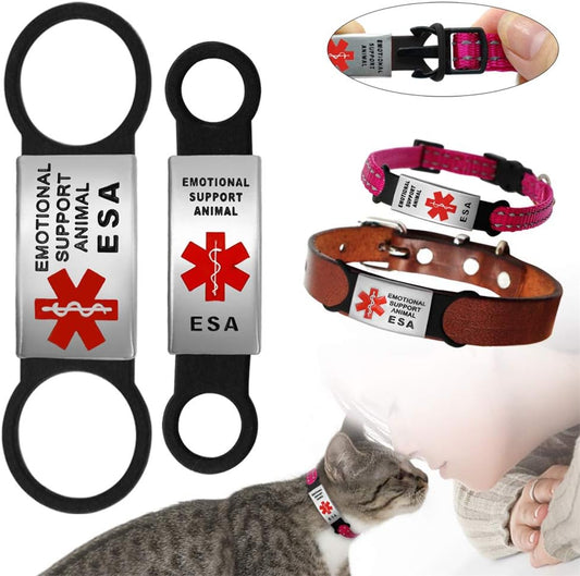 Dog Tag for Collar Necklace Stainless Steel Dog Cat Pet ID Tags Pendant ESA Emotional Support with Rubber Dog Accessories Black L
