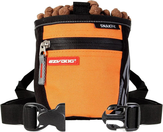 Snakpak Wearable Dog Treat Bag Training Pouch with Magnetic Closure, Zipper Pocket, and Belt (Orange)