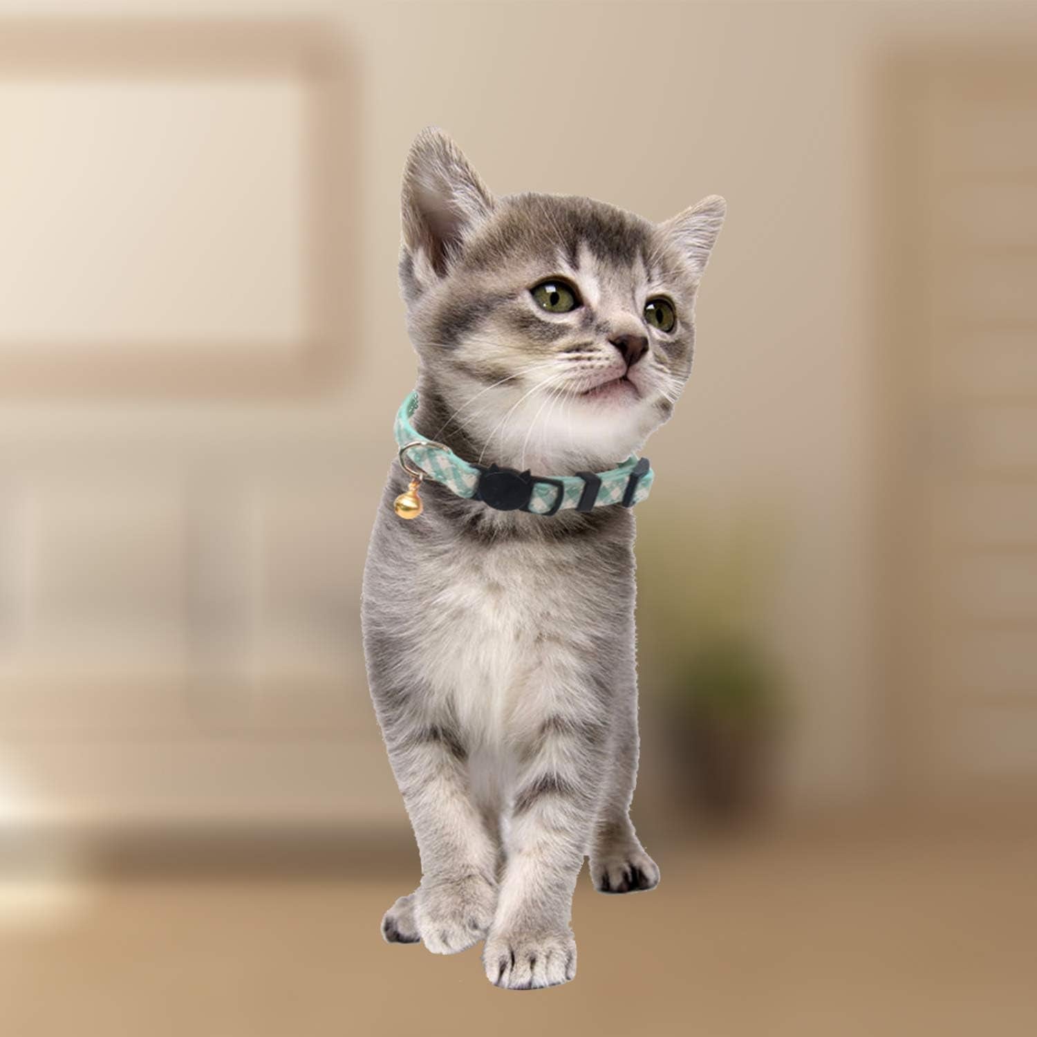 4 Pack Breakaway Cat Collar with Bell,Safety Buckle Collars for Kitten Kitty,Cute Pattern Collars Adjustable from 7-11 Inches (Green)