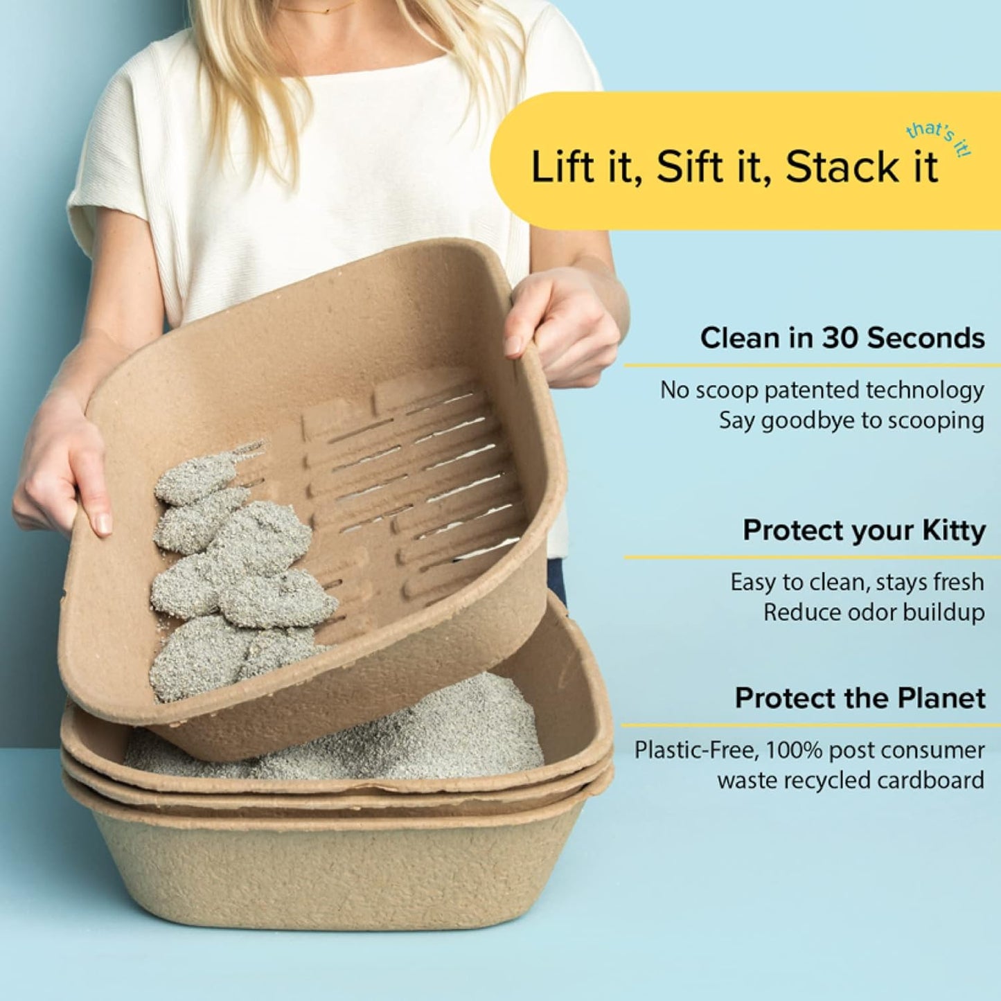 (Set of 1 Litter Box & 5 Sifting Liners) Disposable Sifting Cat Litter Box Large, 6 Count, Durable Portable for Travel and Home Odor Control