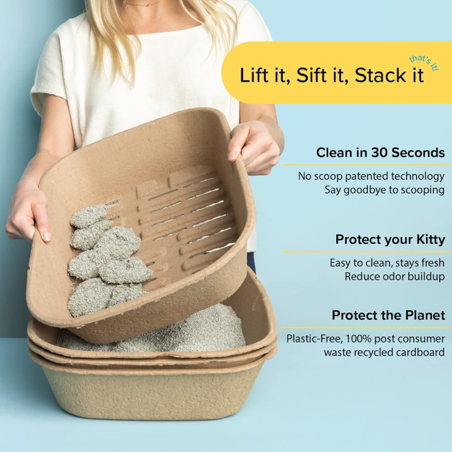 (Set of 1 Litter Box & 5 Sifting Liners) Disposable Sifting Cat Litter Box Large, 6 Count, Durable Portable for Travel and Home Odor Control