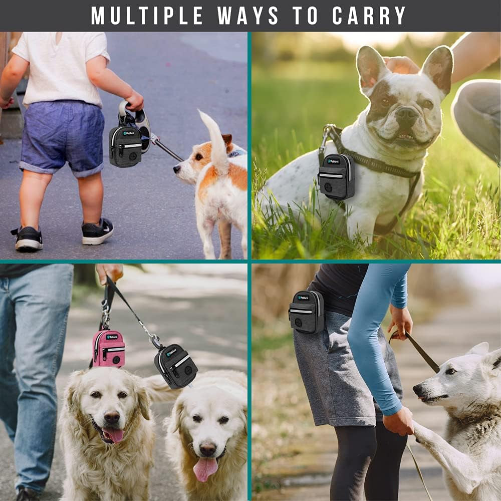 Dog Poop Bag Holder for Leash, Dog Pet Waste Bag Dispenser for Poop with Clip, Doggy Puppy Walking Accessories Travel Camping, Dog Treat Pouch Supplies Must Have with Dog Bag Roll, Dark Gray