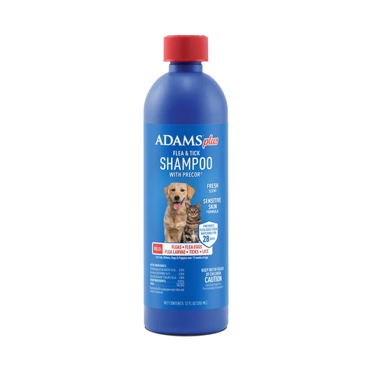 plus Flea & Tick Shampoo with Precor for Cats, Kittens, Dogs & Puppies over 12 Weeks of Age, Sensitive Skin Flea Treatment, 12 Oz
