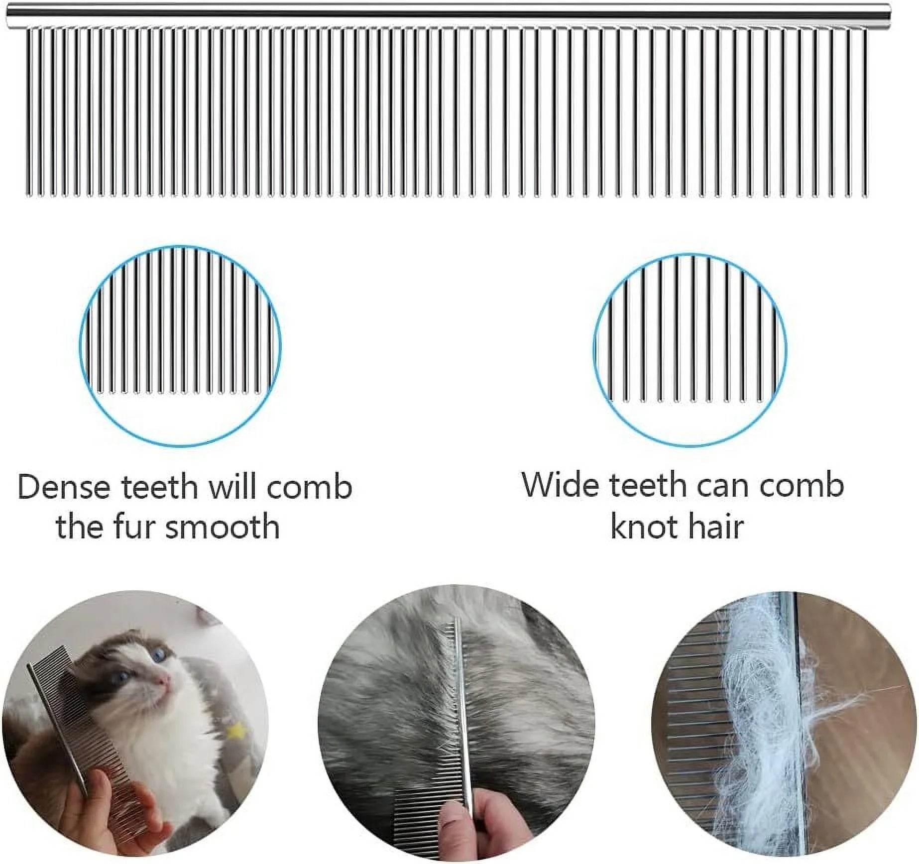 2 Pack Dog Combs with Rounded Ends Stainless Steel Teeth, Cat Comb for Removing Tangles and Knots, Professional Grooming Tool for Long and Short Haired Dog, Cat and Other Pets, 7.5IN/6.3IN
