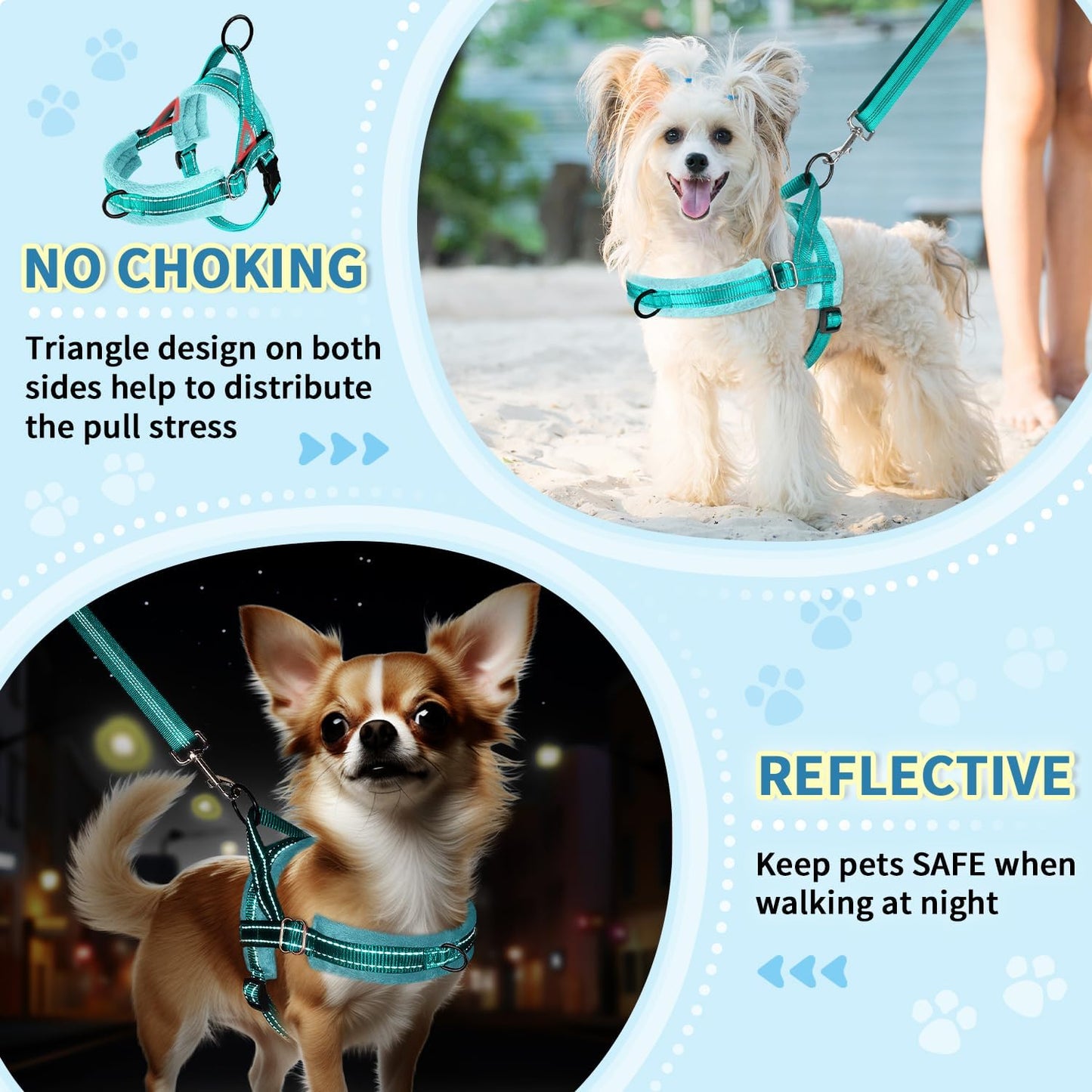 No Pull Small Dog Harness and Leash Set, Puppy Soft Vest Harness Neck & Chest Adjustable, Reflective Lightweight Harness & Anti-Twist Pet Lead Combo for Small Medium Dogs(Bl-Front Clip,Xxs)