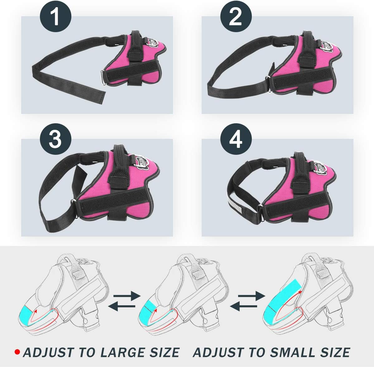 Dog Harness, No-Pull Reflective Dog Vest, Breathable Adjustable Pet Harness with Handle for Outdoor Walking - No More Pulling, Tugging or Choking (Rose Red, S)