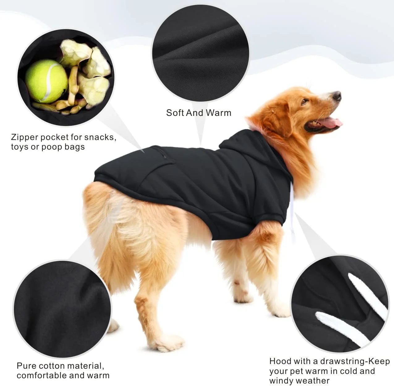Clothes for Small Dogs Boy, Extra Small Dog Hoodie with Pocket Cold Weather Dog Sweaters for Small Dogs Fleece Small Dog Winter Coat Black X-Large