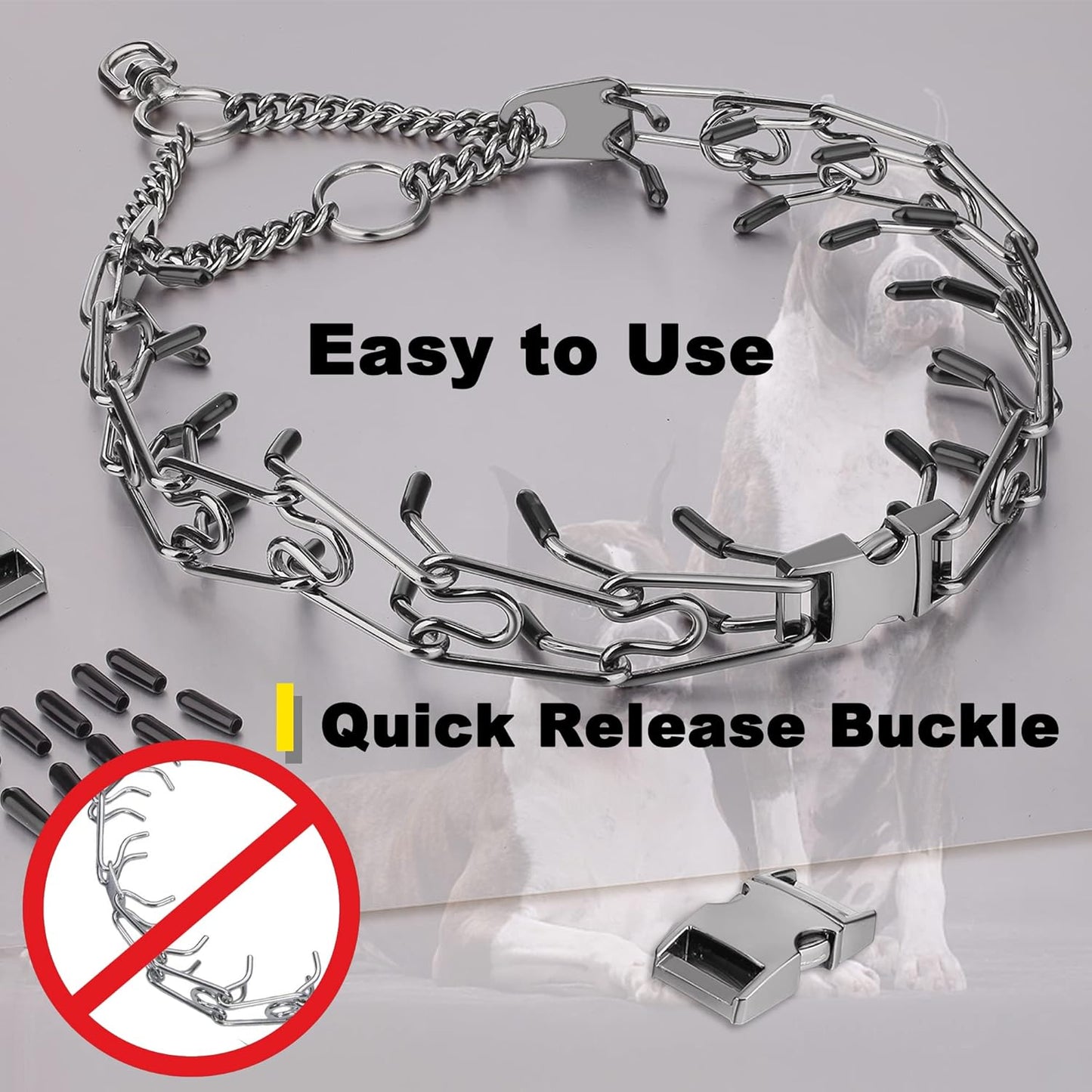 Dog Prong Traing Collar,Choke Pinch Collar for Dogs Quick Release Spike Collars No Pull Martingale Adjustable for Large Medium Small Breeds Dogs Stainless Steel (12"~28" Black 3.0Mm)