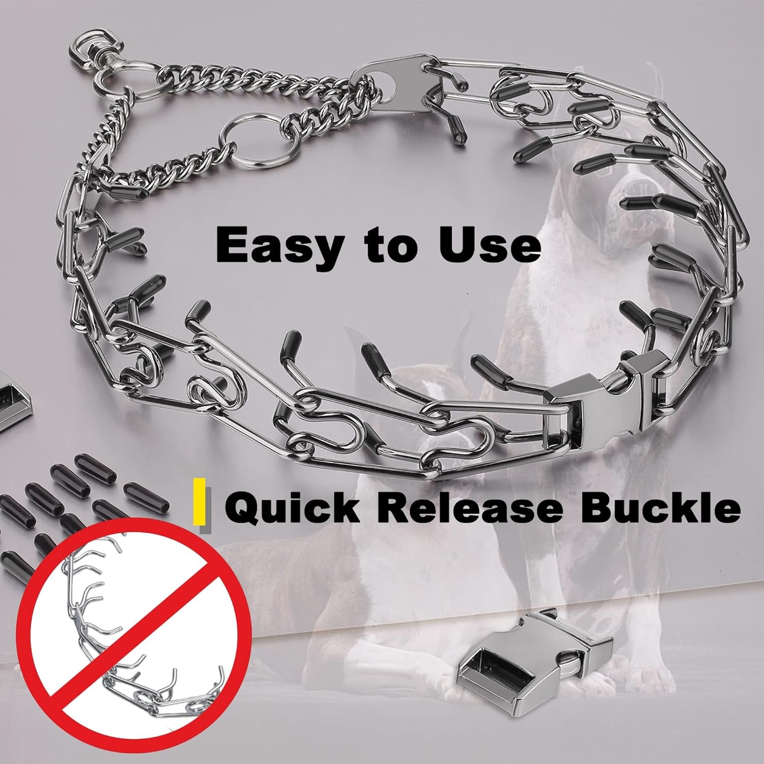 Dog Prong Traing Collar,Choke Pinch Collar for Dogs Quick Release Spike Collars No Pull Martingale Adjustable for Large Medium Small Breeds Dogs Stainless Steel (12"~28" Black 3.0Mm)