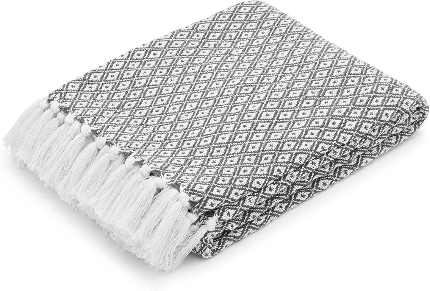 50X60 Throw Blanket - Soft and Breathable Cotton Throw Blanket for Couch, Bed, Chair - Decorative Blankets Perfect for Home or Outdoor Use - Cloud Grey and White Mini Diamond Design