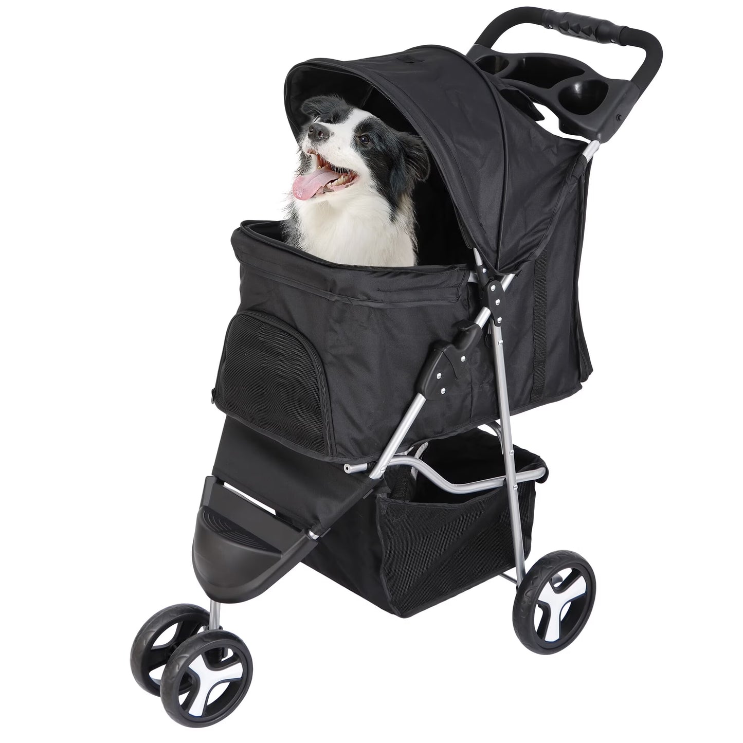 3 Wheel Foldable Pet Stroller for Small Dog Max. 33LBS W/Storage Basket