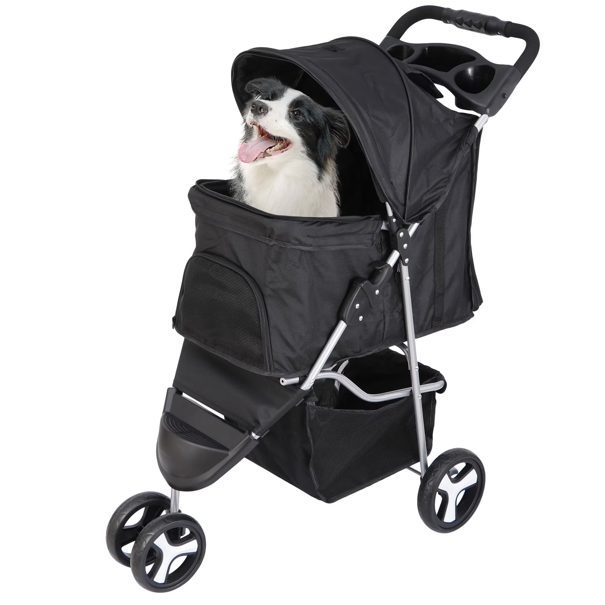 3 Wheel Foldable Pet Stroller for Small Dog Max. 33LBS W/Storage Basket