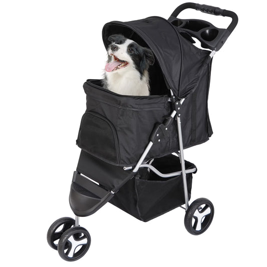 3 Wheel Foldable Pet Stroller for Small Dog Max. 33LBS W/Storage Basket
