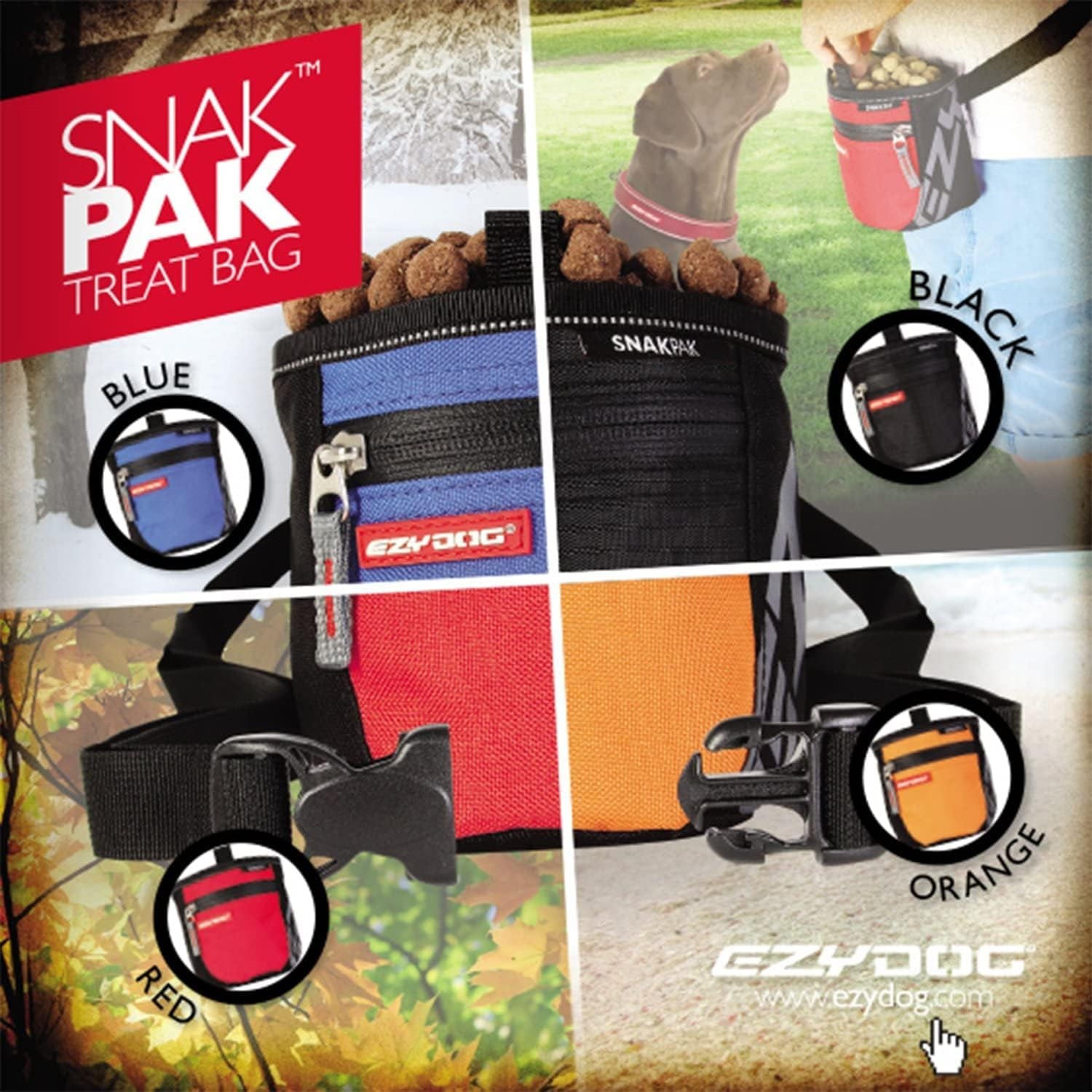 Snakpak Wearable Dog Treat Bag Training Pouch with Magnetic Closure, Zipper Pocket, and Belt (Orange)