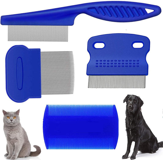Flea Comb 4Pack with High Strength Teeth Durable Pet Tear Stain Remover Combs, Pet Dog Cat Grooming Comb Set Effective Float Hair Remover