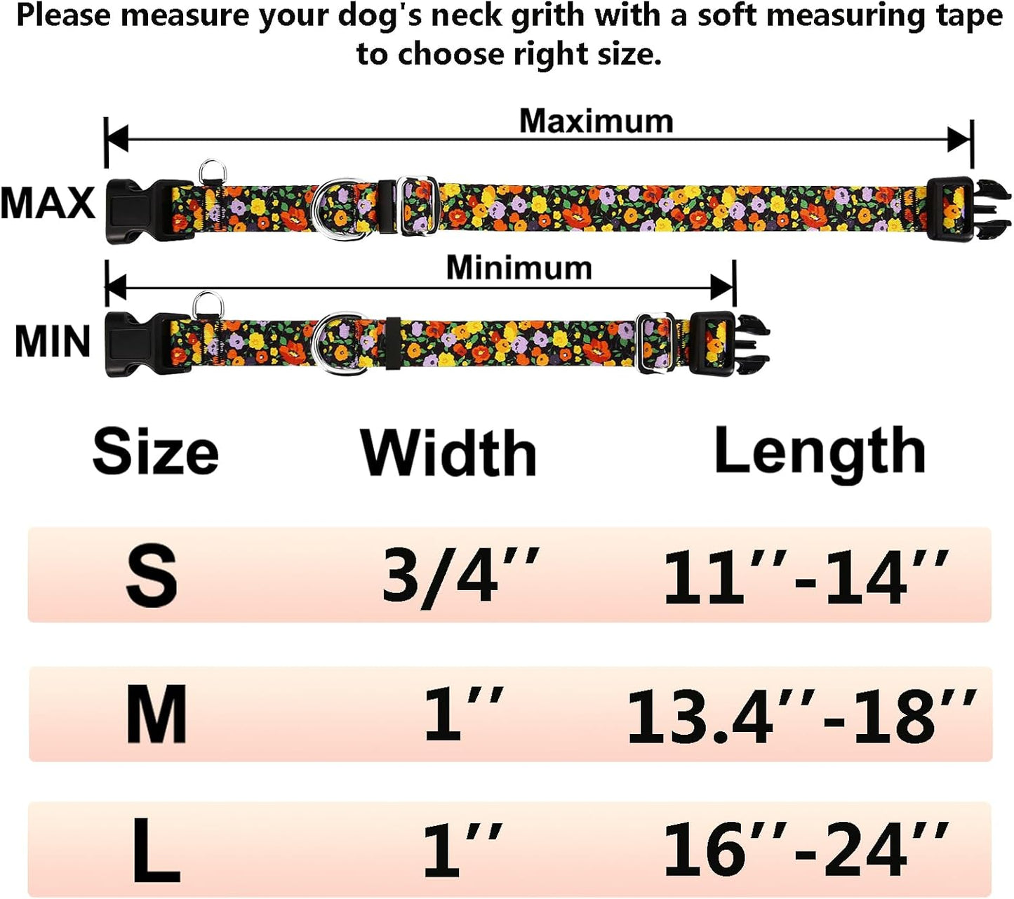 Martingale Collar for Dogs with Buckle Adjustable Nylon Limited Slip Training Dog Collars (Orange Floral, Medium)