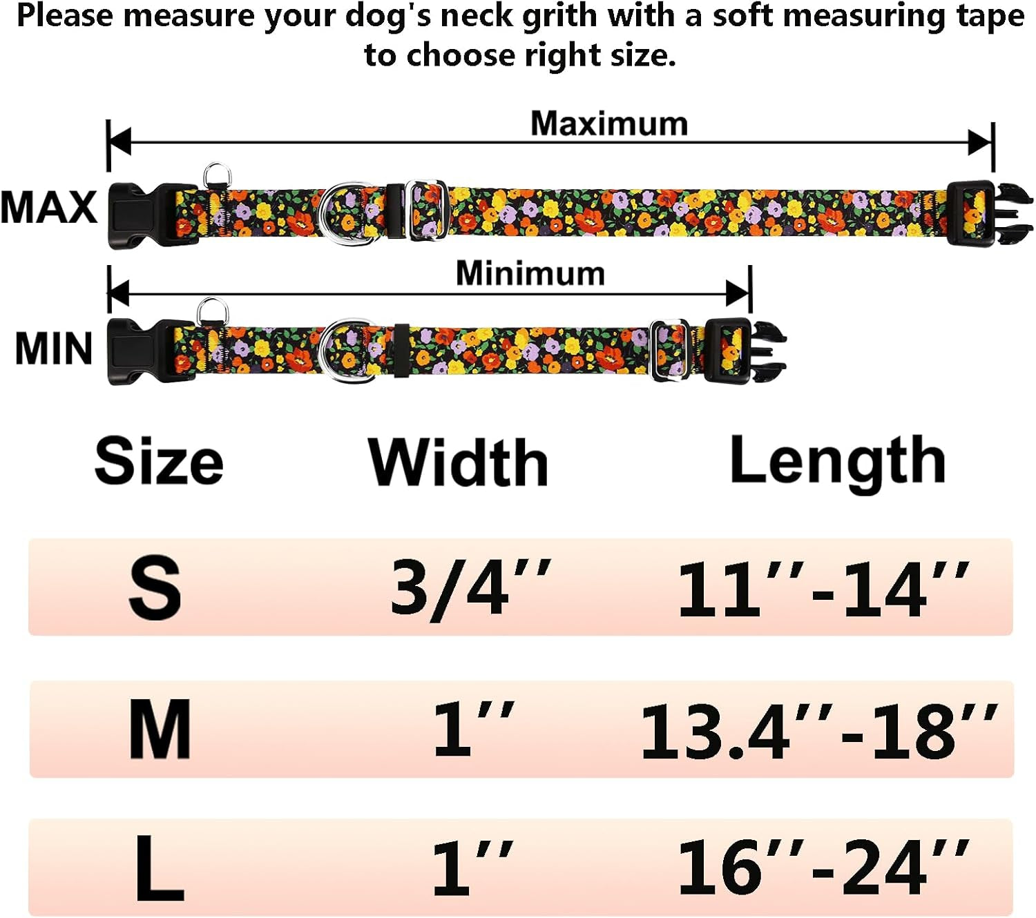 Martingale Collar for Dogs with Buckle Adjustable Nylon Limited Slip Training Dog Collars (Orange Floral, Medium)