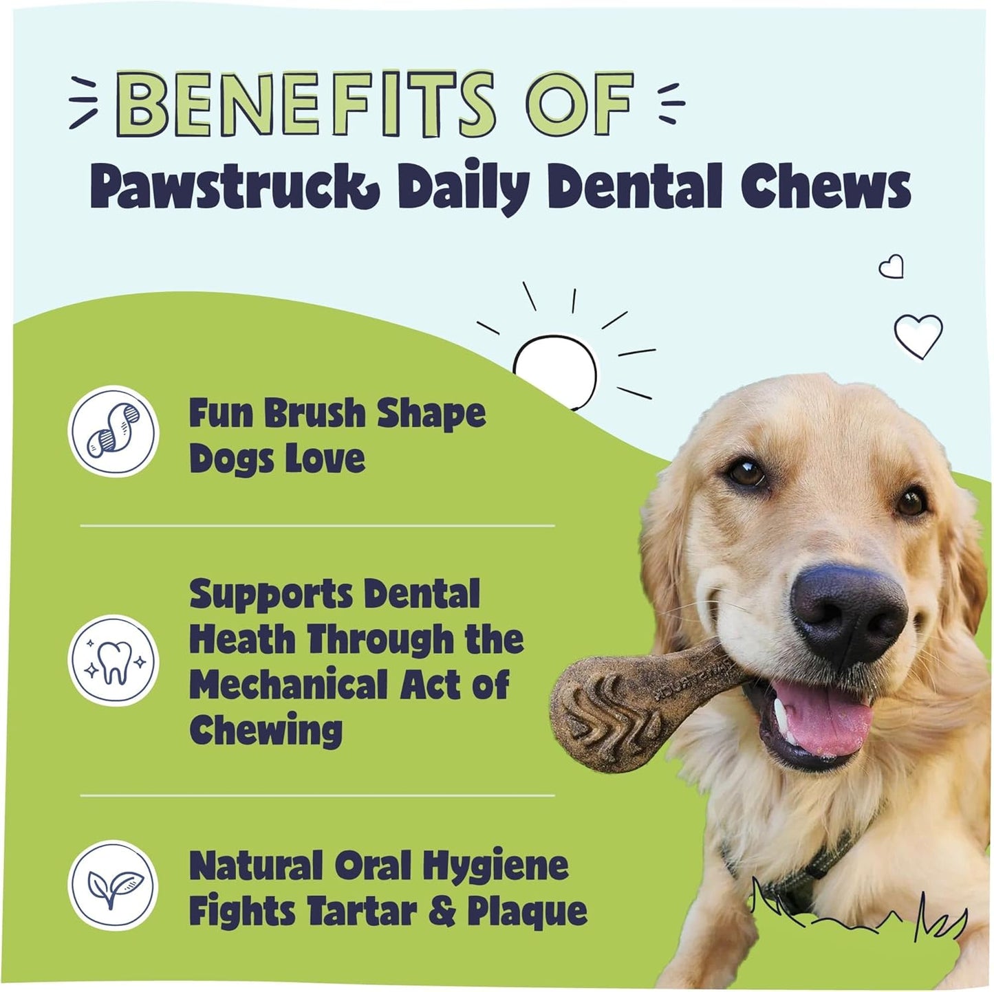 Natural Dental Chews for Medium Large Dogs & Puppies - Vet Recommended Brush Stick Treats Made in USA Breath Freshener to Improve Oral Hygiene & Clean Teeth - 30 Count - Packaging May Vary