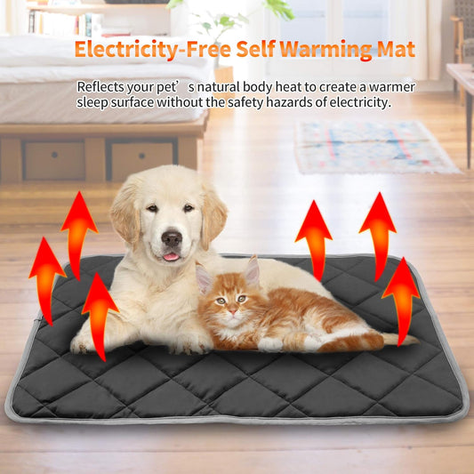 Self Warming Thermal Pet Mat for Dogs and Cats, Body Heat Reflecting Cat Bed Mat, Washable, for Sofa & Crate & Kennel & Car Seat (Obsidian Black, Small (20'' X 16'' X 0.4''))