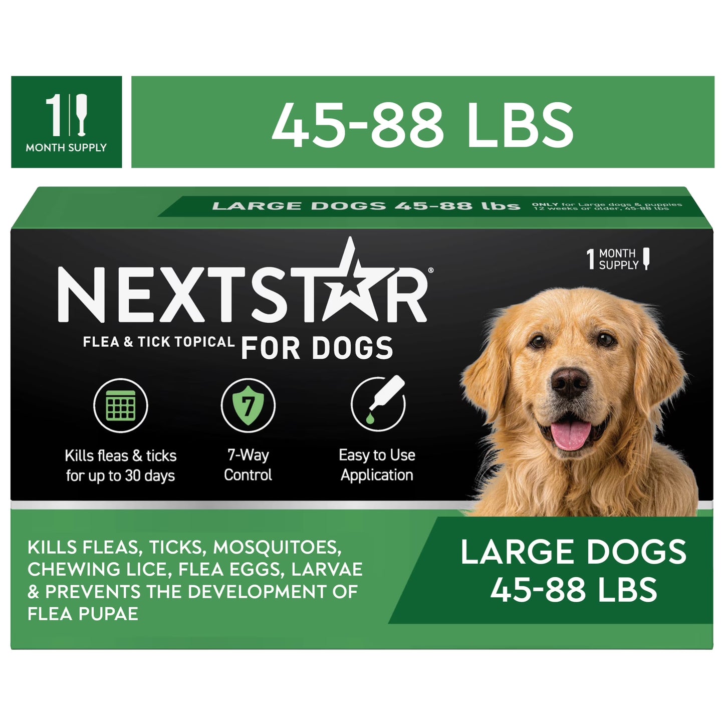 Flea & Tick Topical Prevention for Dogs 45-88 Lbs, 1-Month Supply