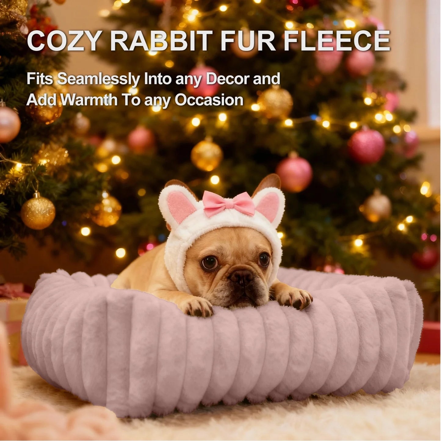 Cat Bed for Indoor Cats Furry Corduroy Fleece Orthopedic Pet Bed Sofa Removable Washable Cover Non Skid Bottom, Pink