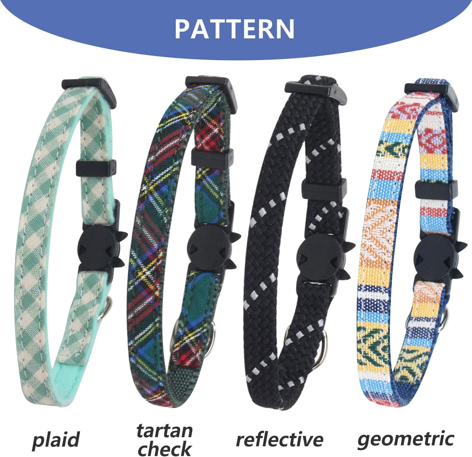 4 Pack Breakaway Cat Collar with Bell,Safety Buckle Collars for Kitten Kitty,Cute Pattern Collars Adjustable from 7-11 Inches (Green)