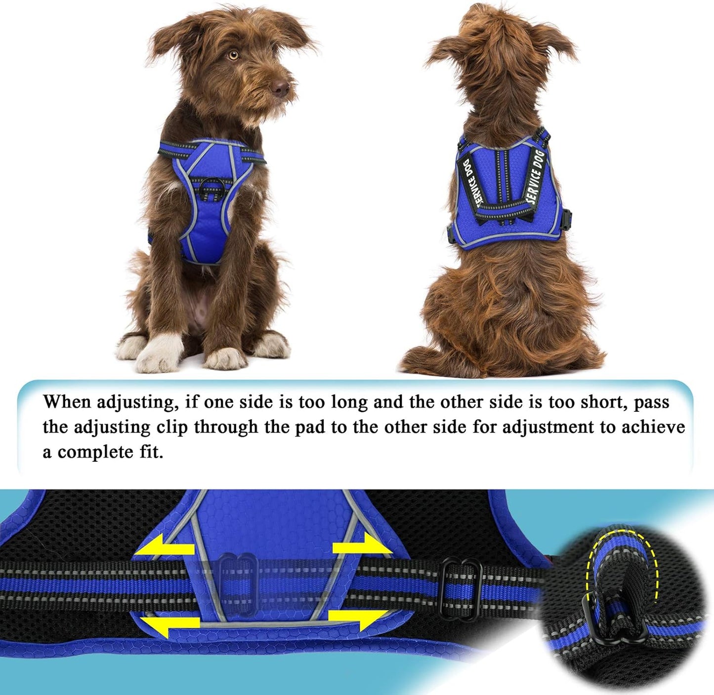 Service Dog Harness, Easy on and off over Head Dog Vest Harness Fasten Quickly, Breathable and 3M Reflective Adjustable Pet Halters with Easy Control Handle for Small Medium Large Dogs