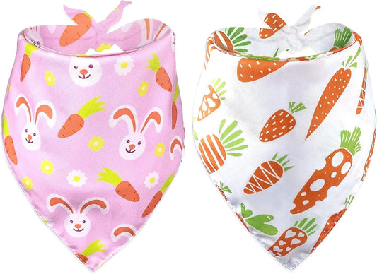 Easter Day Dog Bandana, Holiday Cat Bandana Bunny and Carrot Scarfs for Small Medium Large Dogs Cats Pet Puppies (Hoppy Hour/Pink, Small)