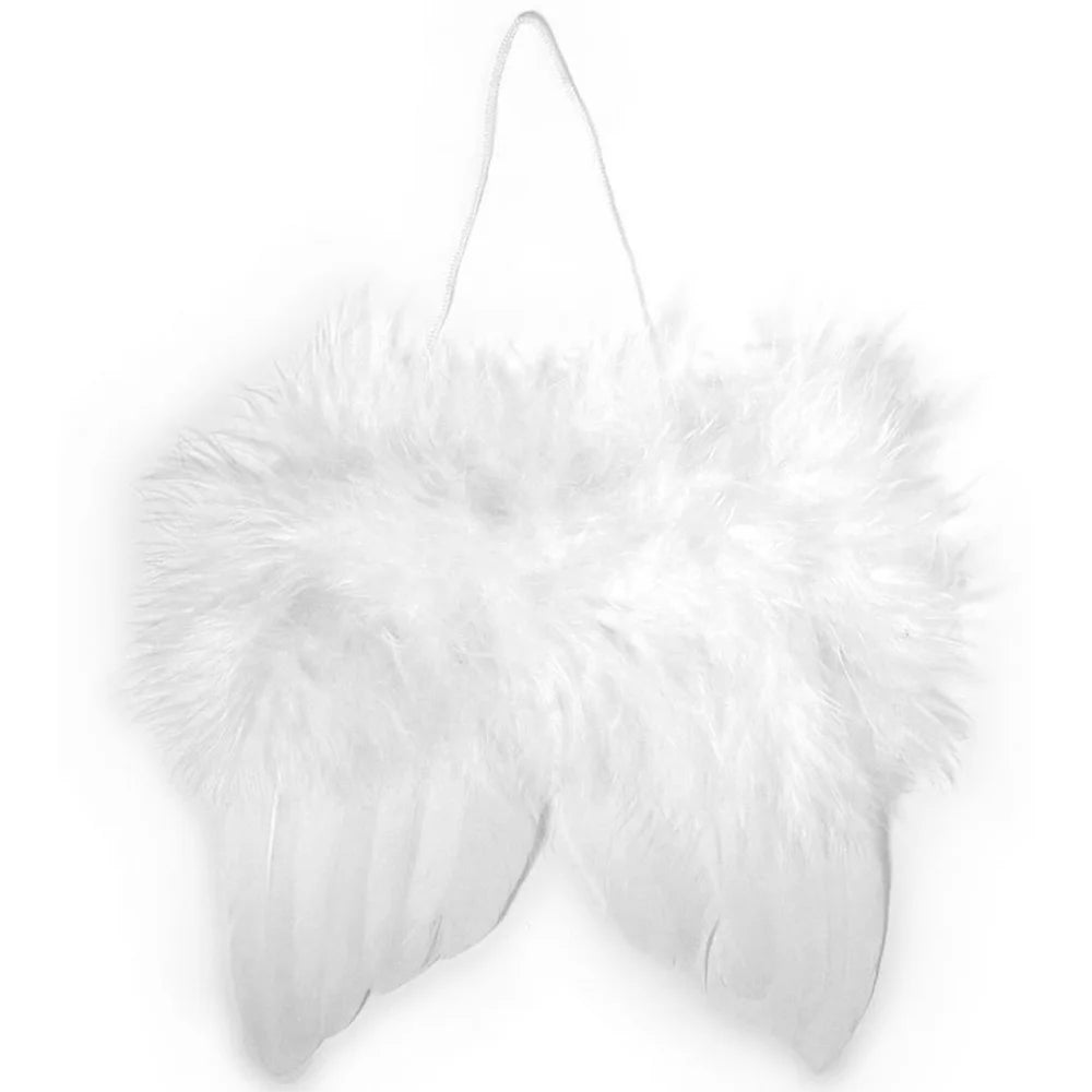 30 Pcs White Angel Wings Ornament- Christmas Tree Feather Hanging Decor - Handmade Exquisite Angel Wings Pendant for Xmas DIY Craft Home Wedding Prop Party Decoration
