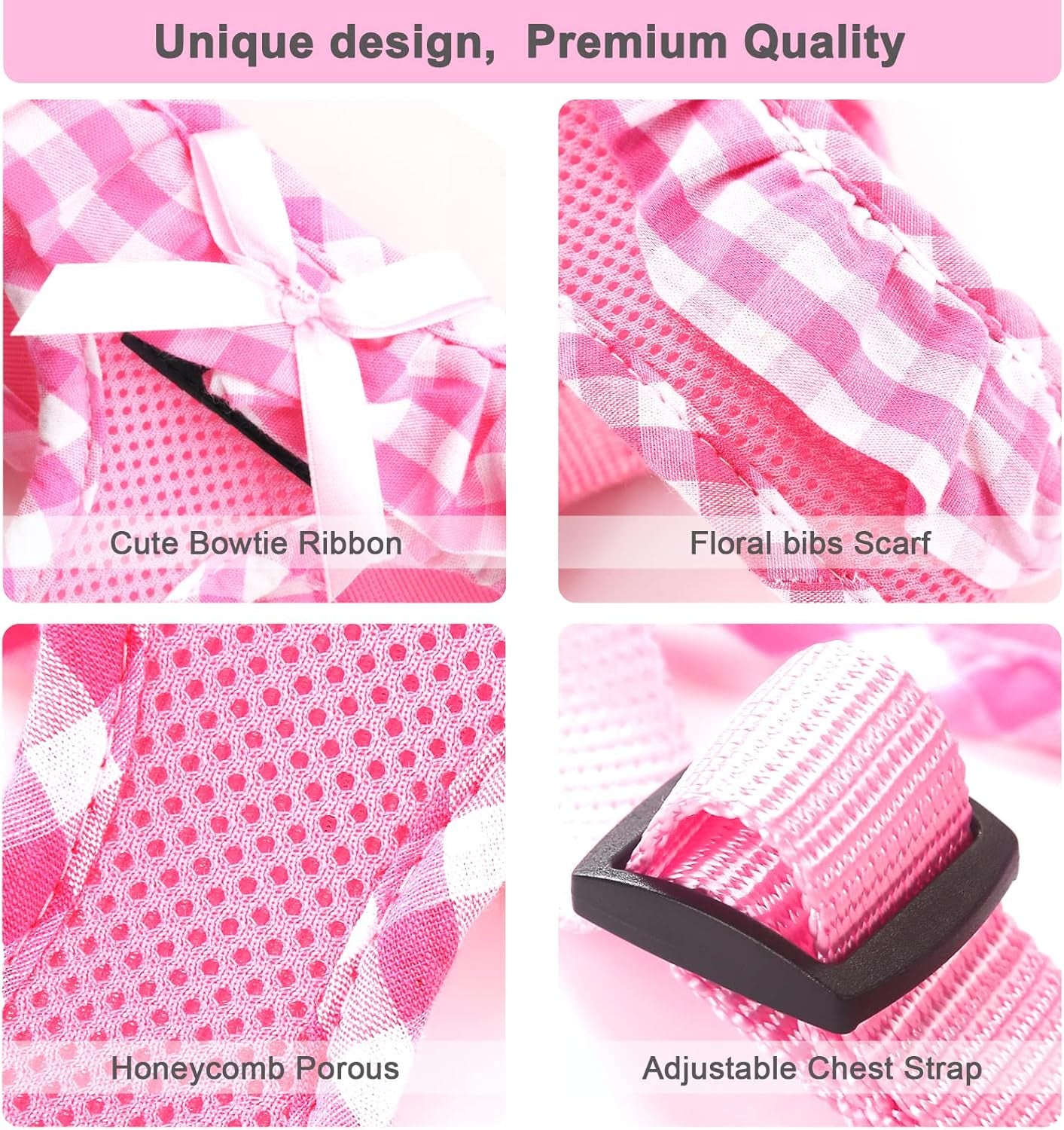 Upgraded Soft Mesh Dog Harness, Super Breathable Lightweight Pet Harnesses for Puppy Dogs Outdoor Walking, Pink Dog Harness -Small