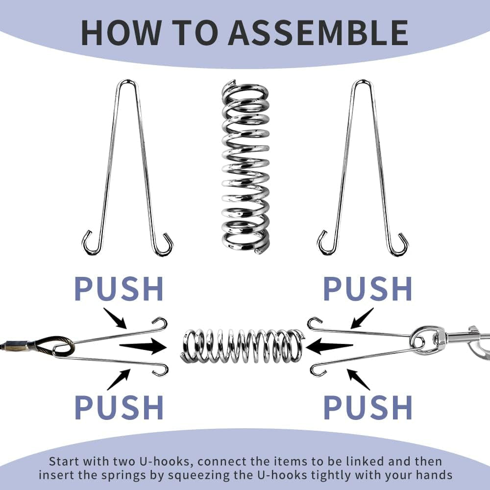 2-Pack Dog Leash Shock Absorber Spring, 300LB Heavy Duty Metal Spring Buckle - Anti-Pull Tension Relief for Large Dogs, Prevent Arm Strain & Neck Injury, Waterproof Rustproof (Fit All Leashes)