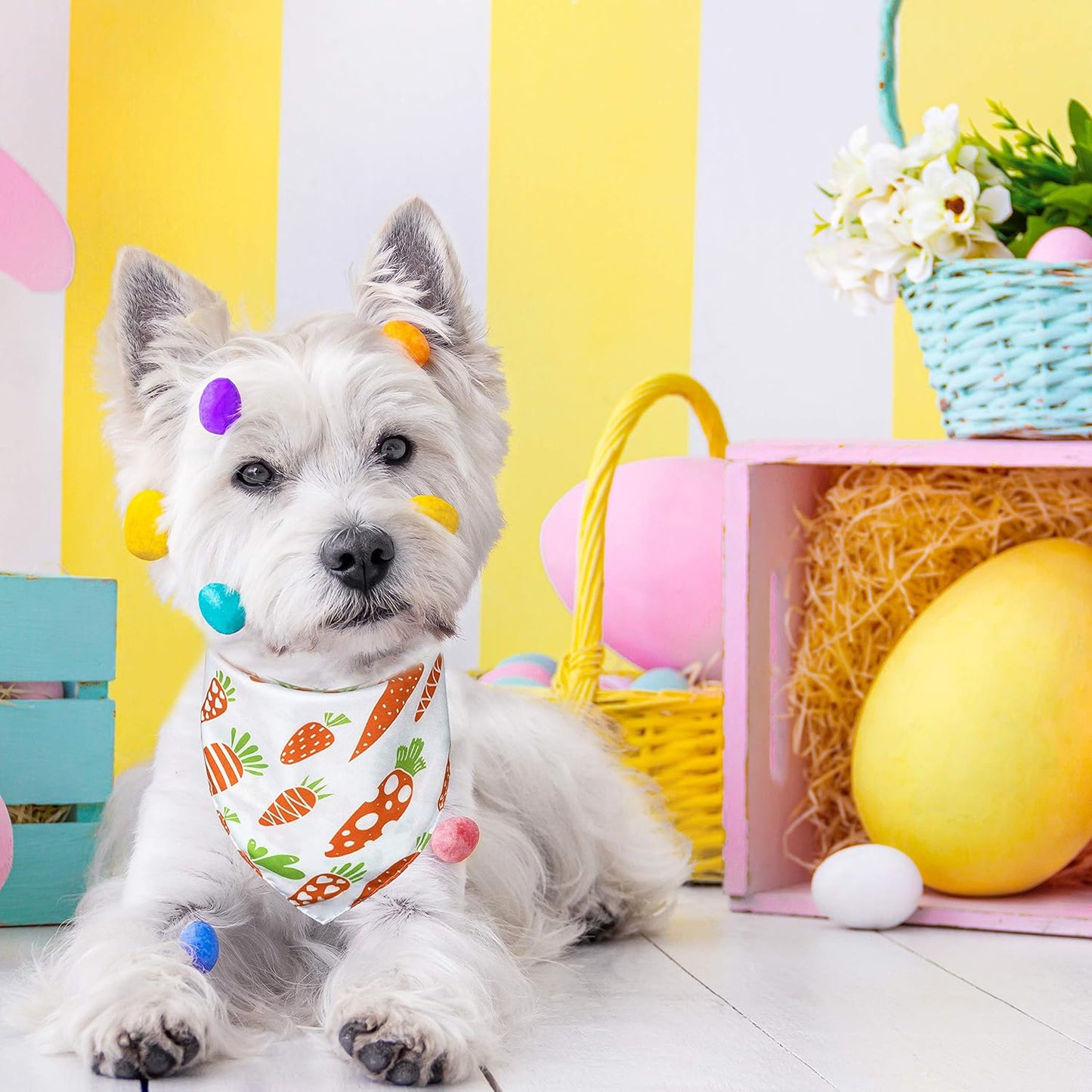 Easter Day Dog Bandana, Holiday Cat Bandana Bunny and Carrot Scarfs for Small Medium Large Dogs Cats Pet Puppies (Hoppy Hour/Pink, Small)